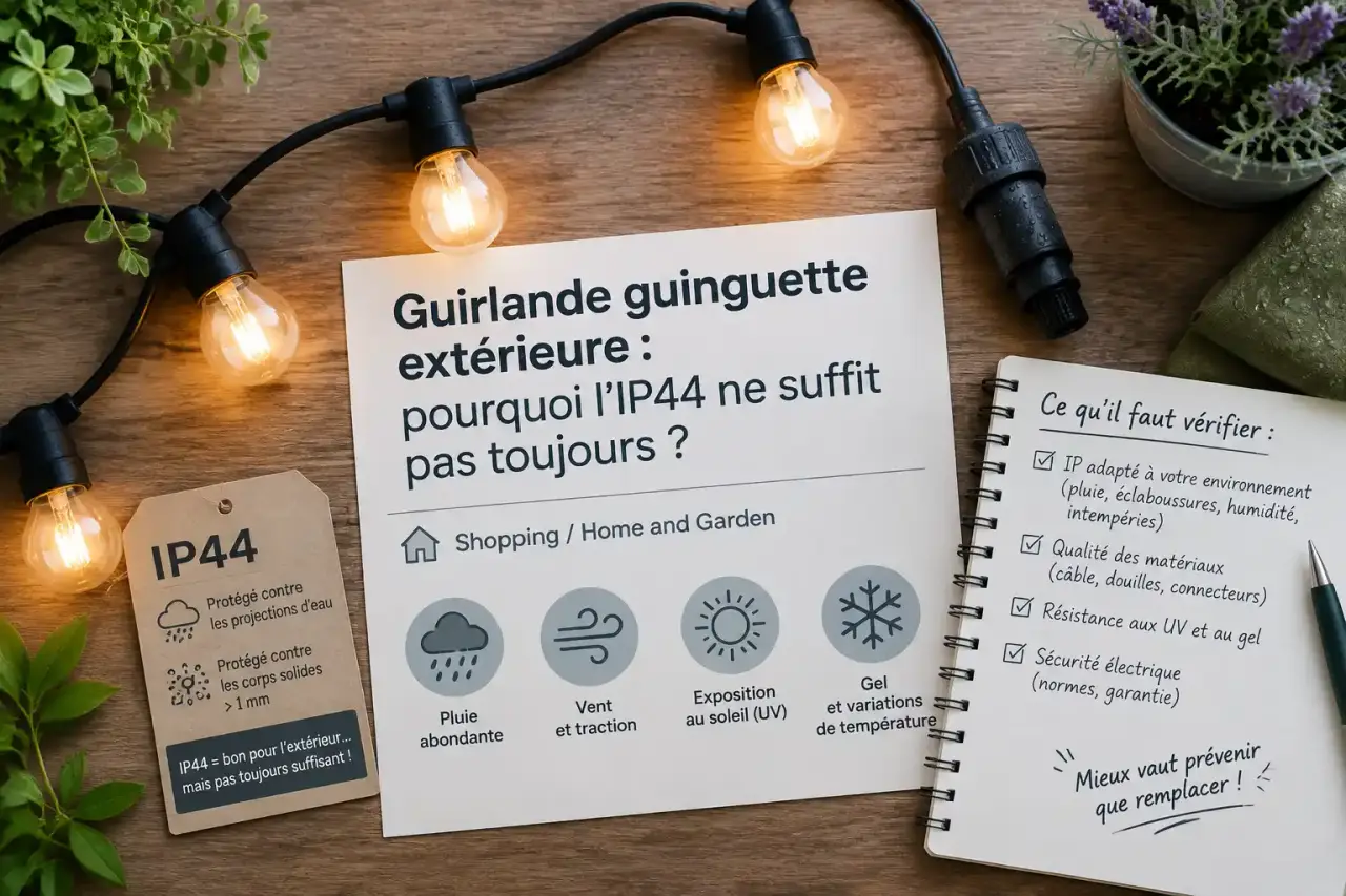 Guirlande guinguette extérieure : pourquoi l’IP44 ne suffit pas toujours