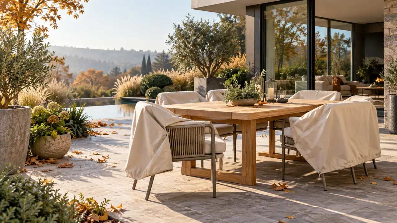 Salon de jardin élégant protégé pour la saison hivernale